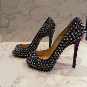 Christian Louboutin Lame Flo Spike 120 Pumps. Size US 37 1/2; brand new.